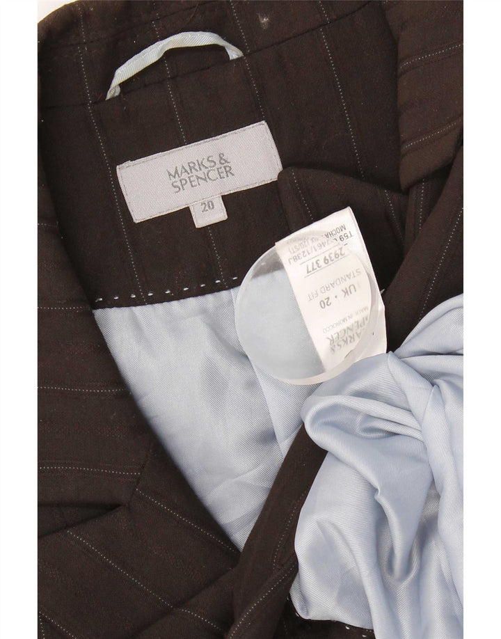 Marks & Spencer Womens Overcoat UK 20 2XL Brown Pinstripe Polyester
