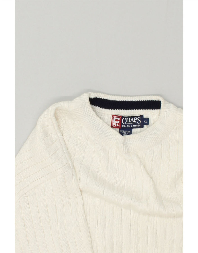 CHAPS RALPH LAUREN Mens Crew Neck Jumper Sweater XL White Cotton | Vintage Chaps Ralph Lauren | Thrift | Second-Hand Chaps Ralph Lauren | Used Clothing | Messina Hembry 