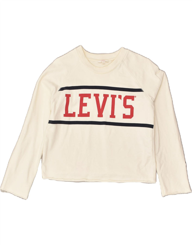 LEVI'S Womens Graphic Sweatshirt Jumper UK 6 XS Off White Cotton | Vintage Levi's | Thrift | Second-Hand Levi's | Used Clothing | Messina Hembry 