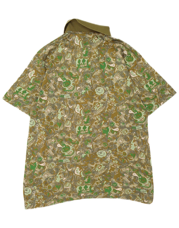 NINO MARINI Mens Polo Shirt Medium Khaki Paisley Cotton