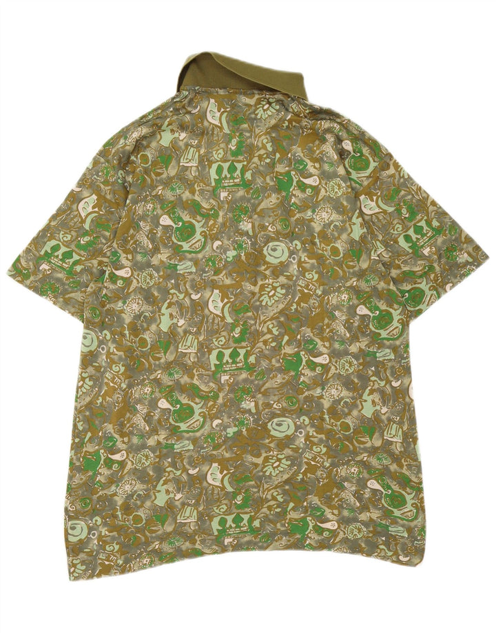 NINO MARINI Mens Polo Shirt Medium Khaki Paisley Cotton