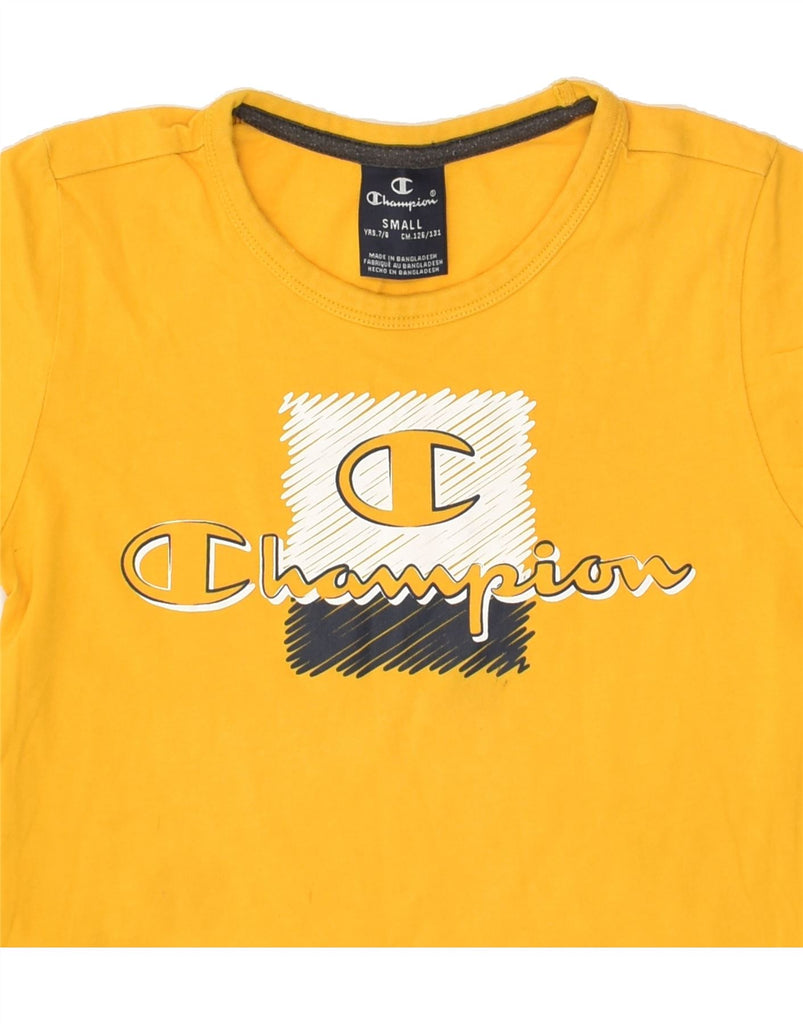 CHAMPION Boys Graphic T-Shirt Top 7-8 Years Small Yellow Cotton | Vintage Champion | Thrift | Second-Hand Champion | Used Clothing | Messina Hembry 