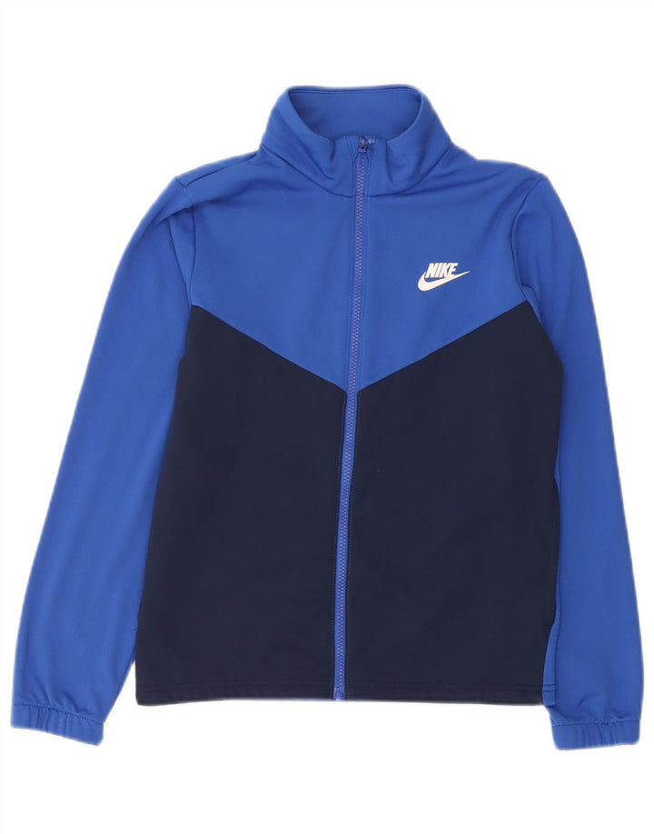 Nike Boys Tracksuit Top Jacket 12-13 Years Large Navy Blue Colourblock