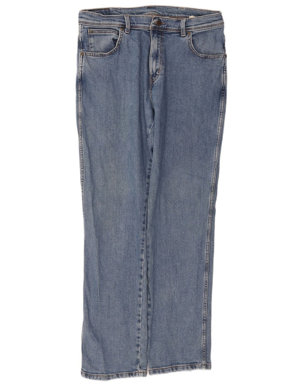 Wrangler Mens Regular Fit Straight Jeans W34 L32 Blue Cotton