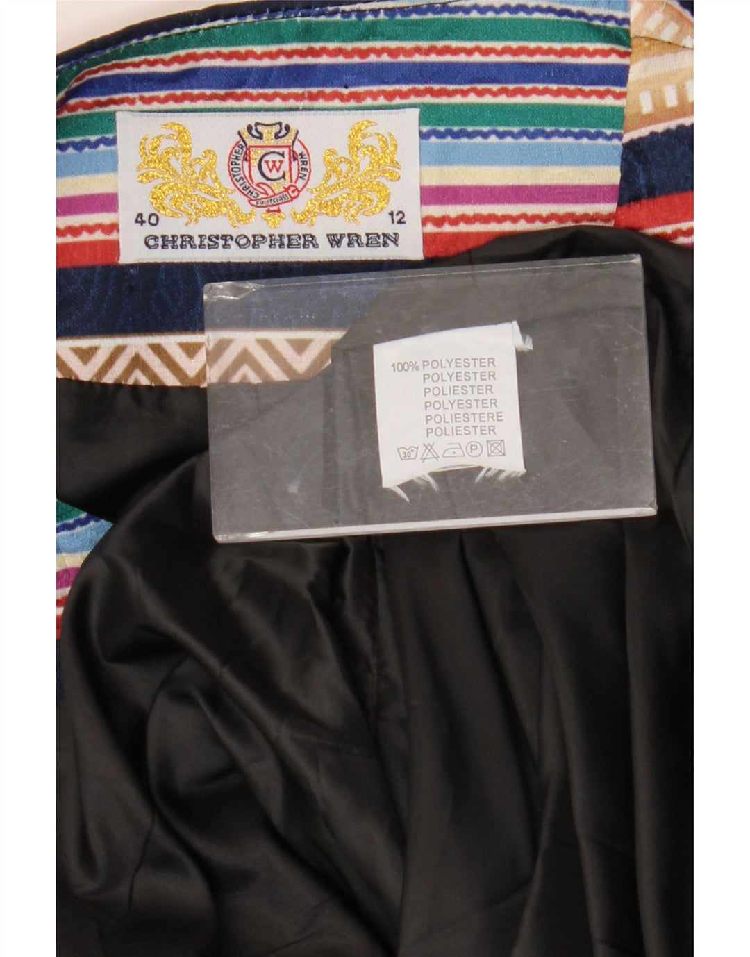 Christopher Wren Womens Overcoat UK 12 Medium Navy Blue Geometric Retro