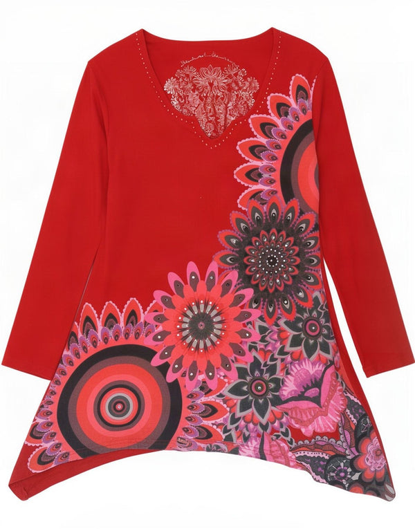Desigual Womens Graphic Asymmetric Tunic Dress UK 12 Medium Red Floral
