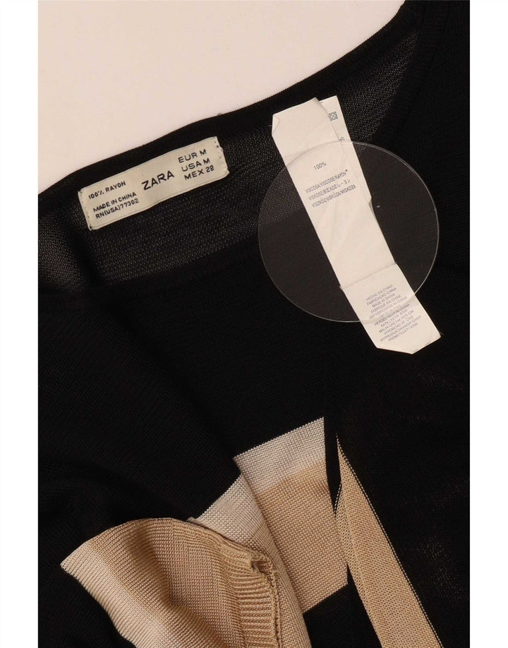 Zara Womens Blouse Top UK 12 Medium Black Striped Viscose