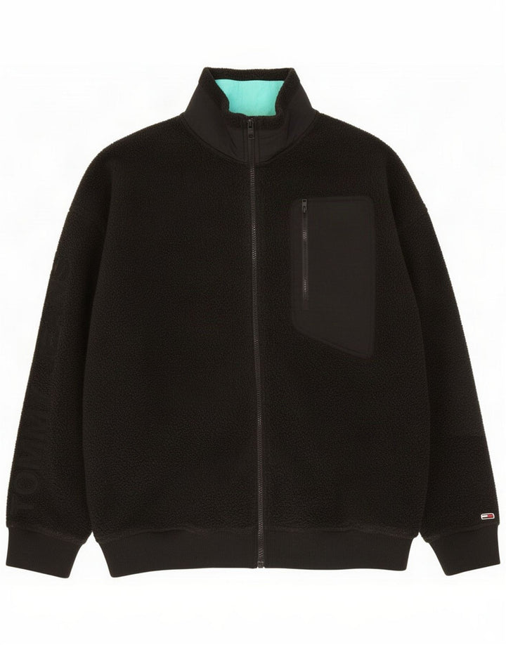 Tommy Hilfiger Mens Graphic Fleece Jacket UK 40 Large Black Polyester