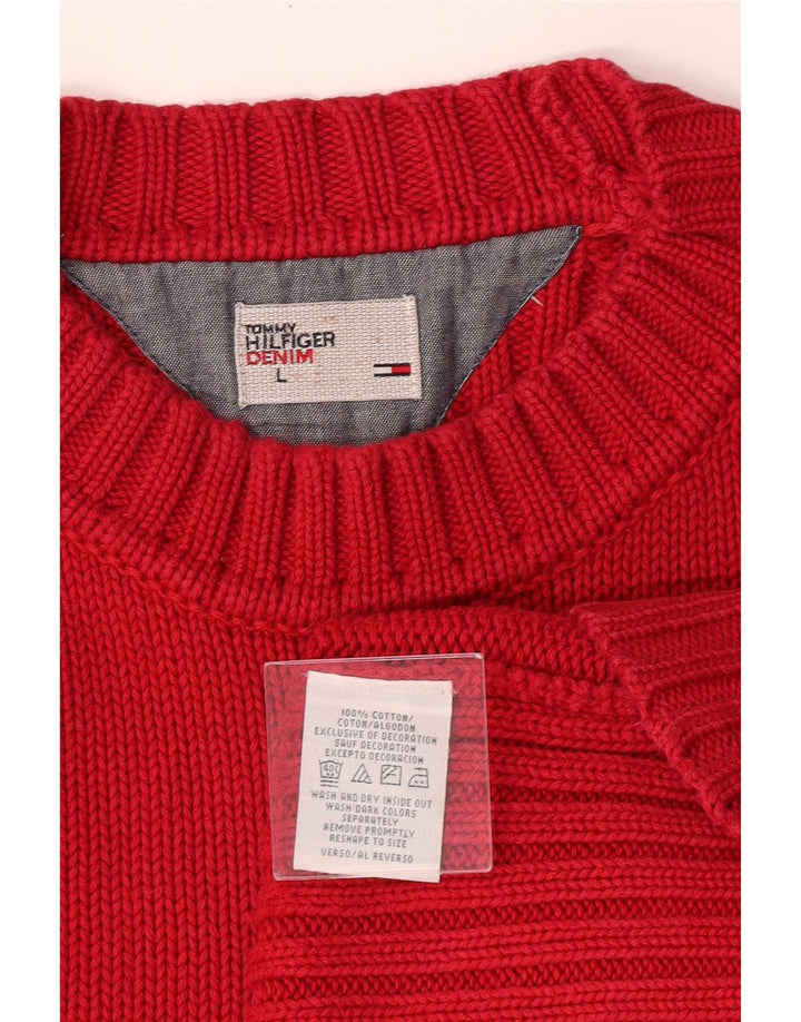 TOMMY HILFIGER Mens Graphic Crew Neck Jumper Sweater Large Red Classic