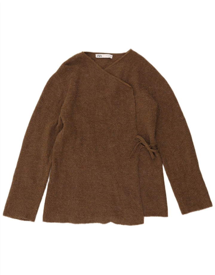 Zara Womens Wrap Cardigan Sweater UK 10 Small Khaki