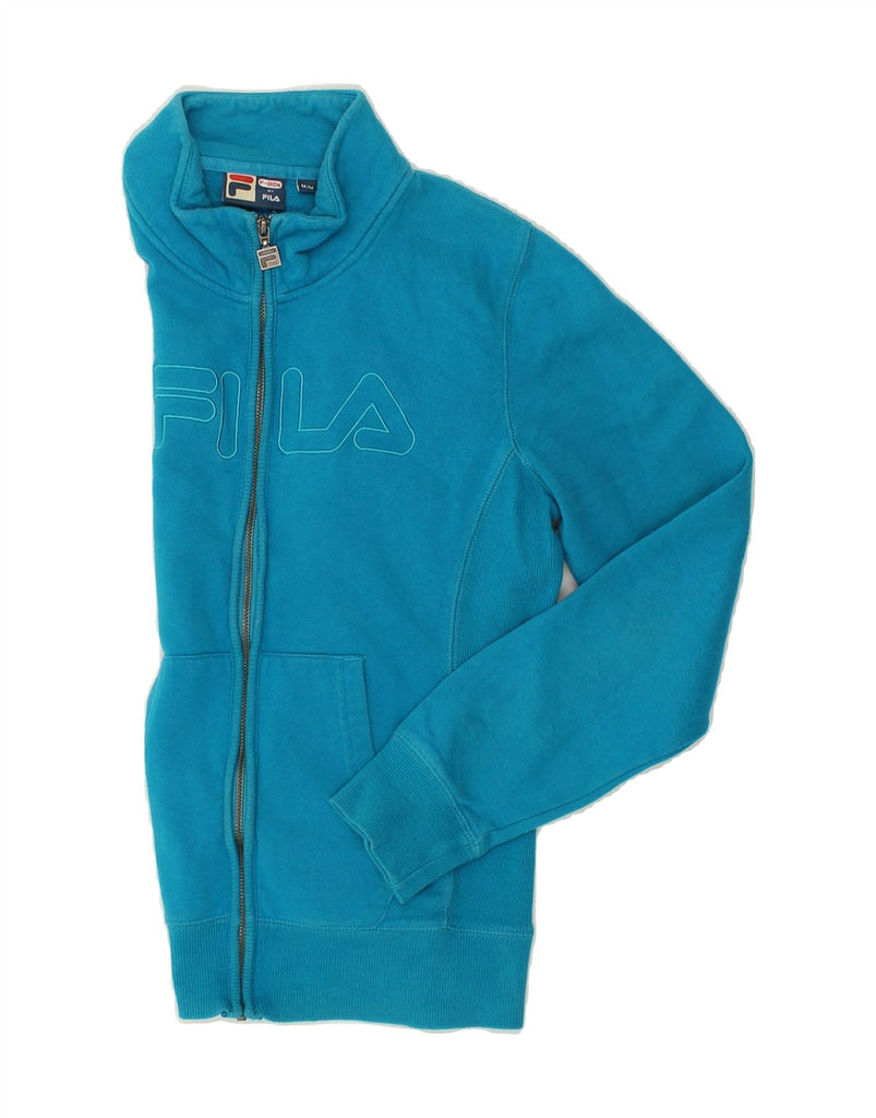 FILA Womens Graphic Tracksuit Top Jacket UK 12 Medium Blue Cotton | Vintage Fila | Thrift | Second-Hand Fila | Used Clothing | Messina Hembry 