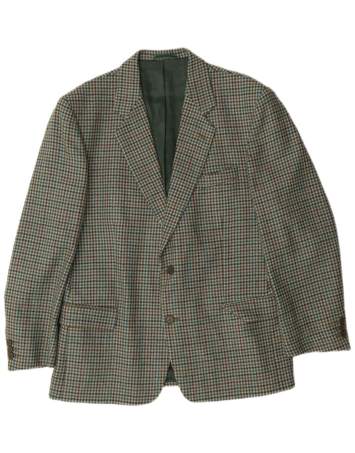 VINTAGE Mens 2 Button Blazer Jacket IT 52 XL Green Houndstooth Wool