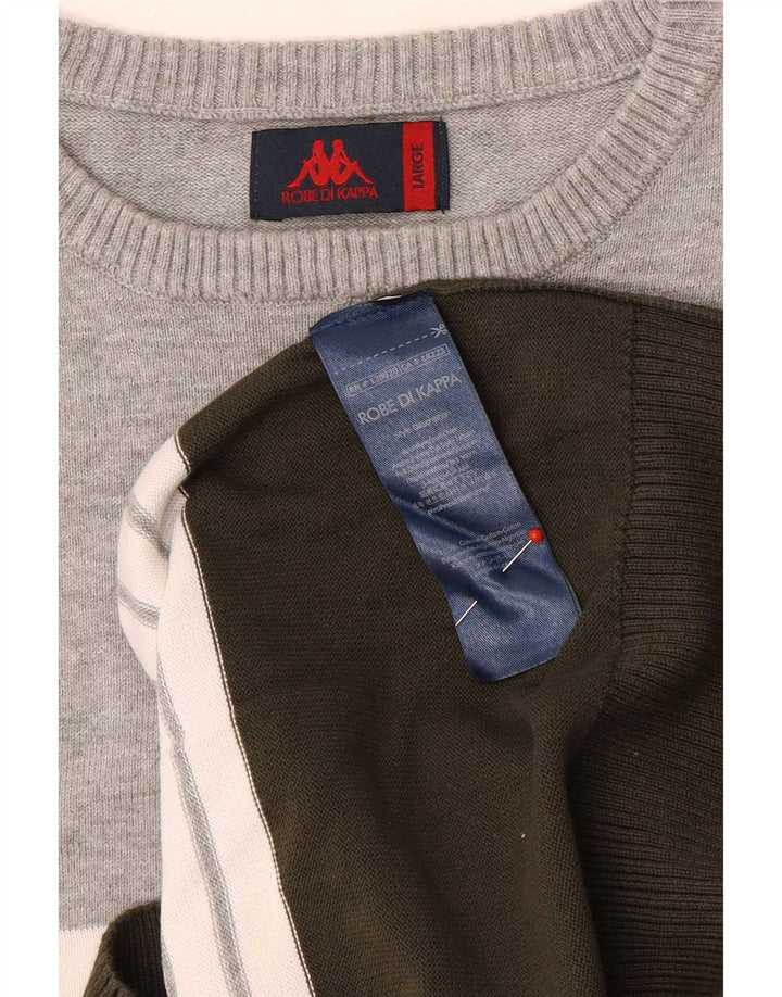 Kappa Mens Boat Neck Jumper Sweater Large Grey Striped Cotton