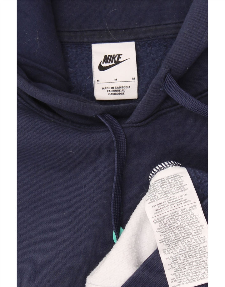 NIKE Mens Graphic Hoodie Jumper Medium Navy Blue Colourblock Cotton