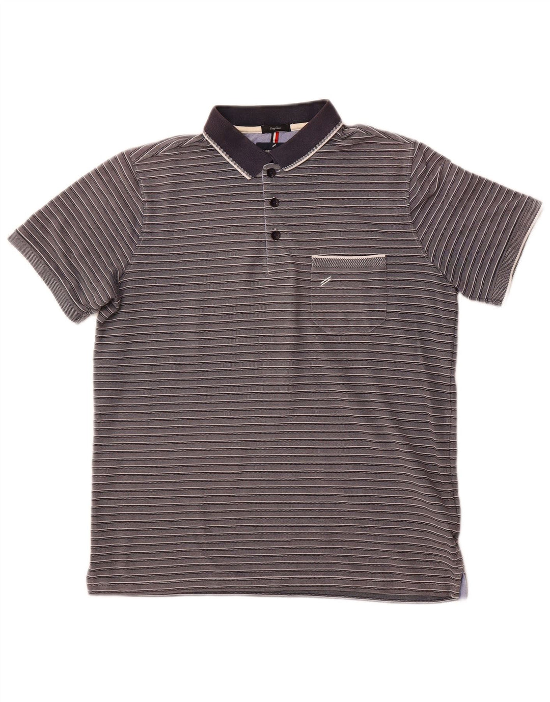 DANIEL HECHTER Mens Easy Care Polo Shirt Large Grey Striped Cotton