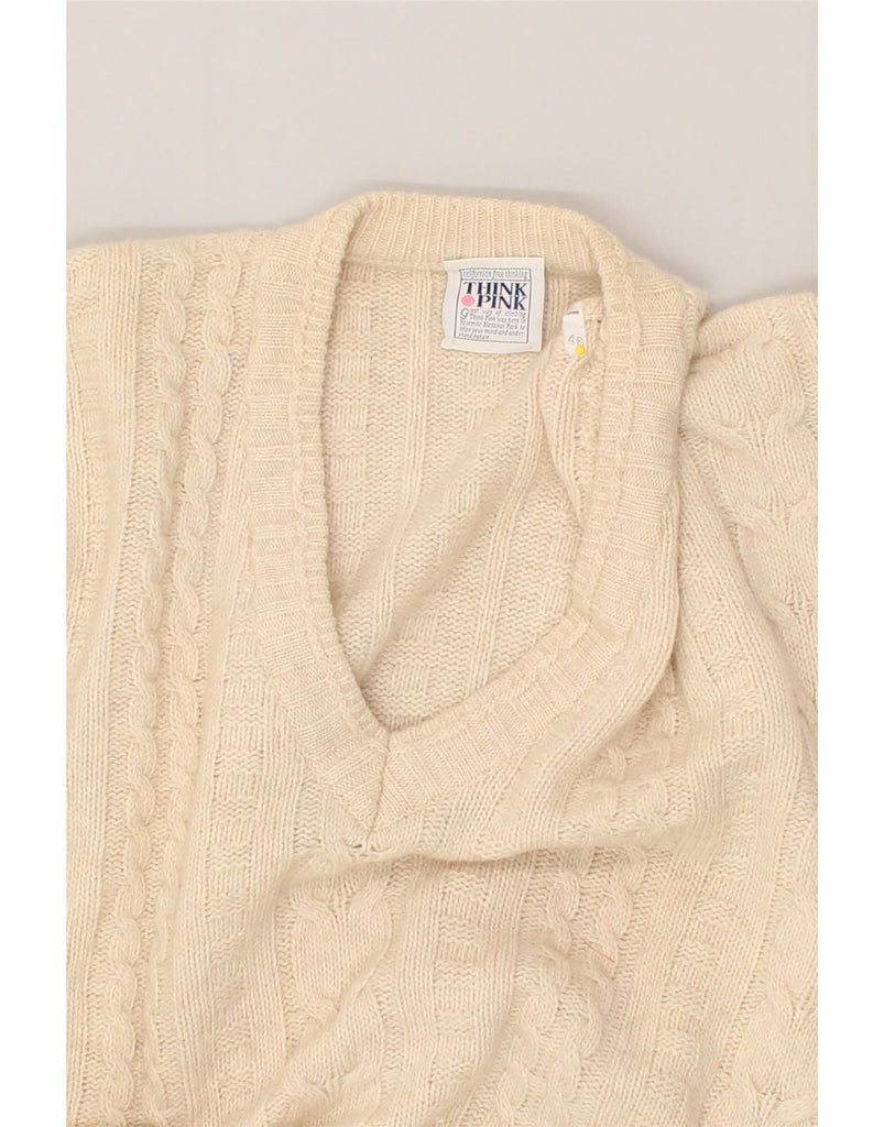 THINK PINK Womens V-Neck Jumper Sweater IT 46 Large Off White Wool | Vintage Think Pink | Thrift | Second-Hand Think Pink | Used Clothing | Messina Hembry 