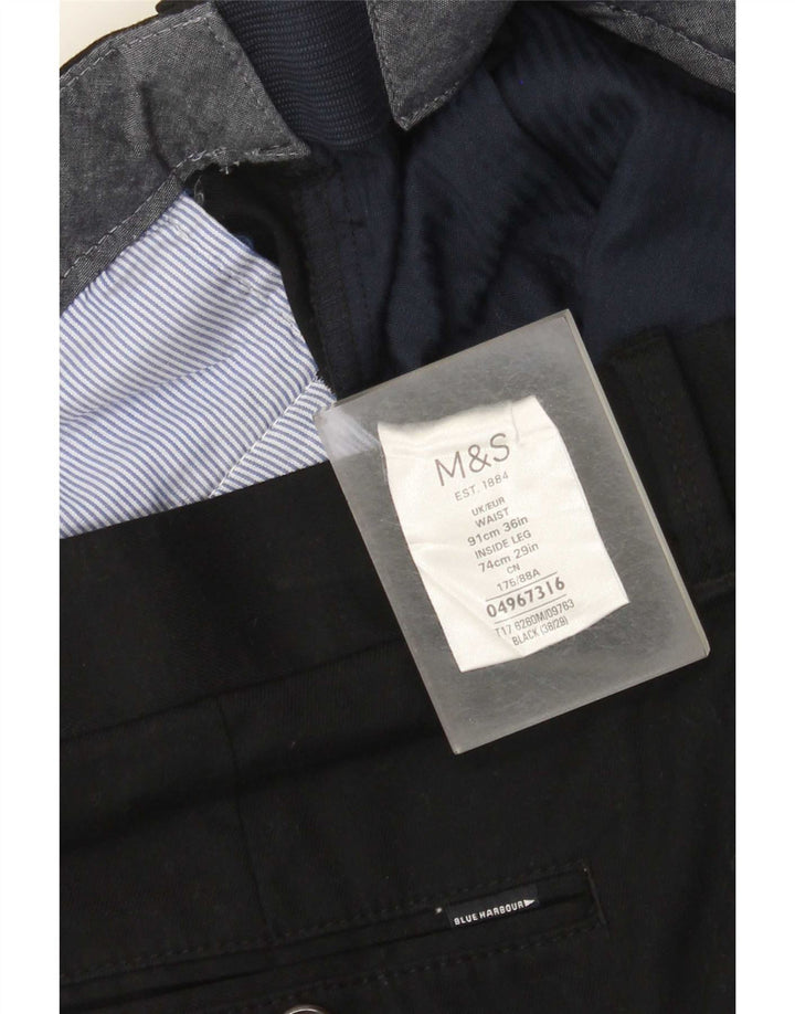Marks & Spencer Mens Straight Suit Trousers W36 L29 Black Cotton