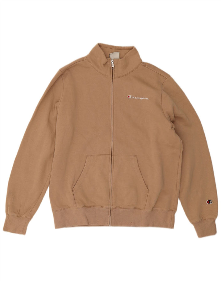 Champion Womens Tracksuit Top Jacket UK 16 Large Beige Cotton