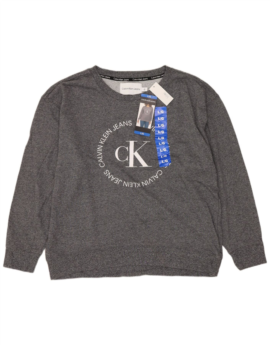 CALVIN KLEIN JEANS Womens Graphic Sweatshirt Jumper UK 16 Large Grey