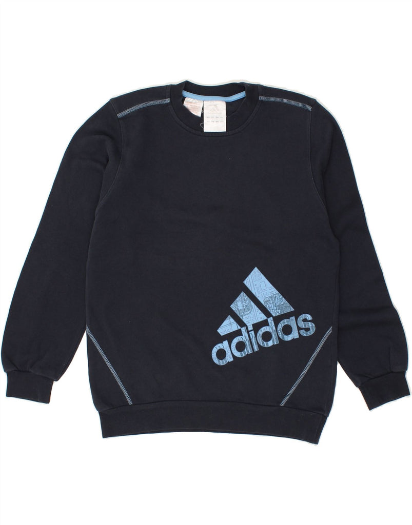 ADIDAS Boys Graphic Sweatshirt Jumper 11-12 Years Navy Blue Cotton | Vintage Adidas | Thrift | Second-Hand Adidas | Used Clothing | Messina Hembry 