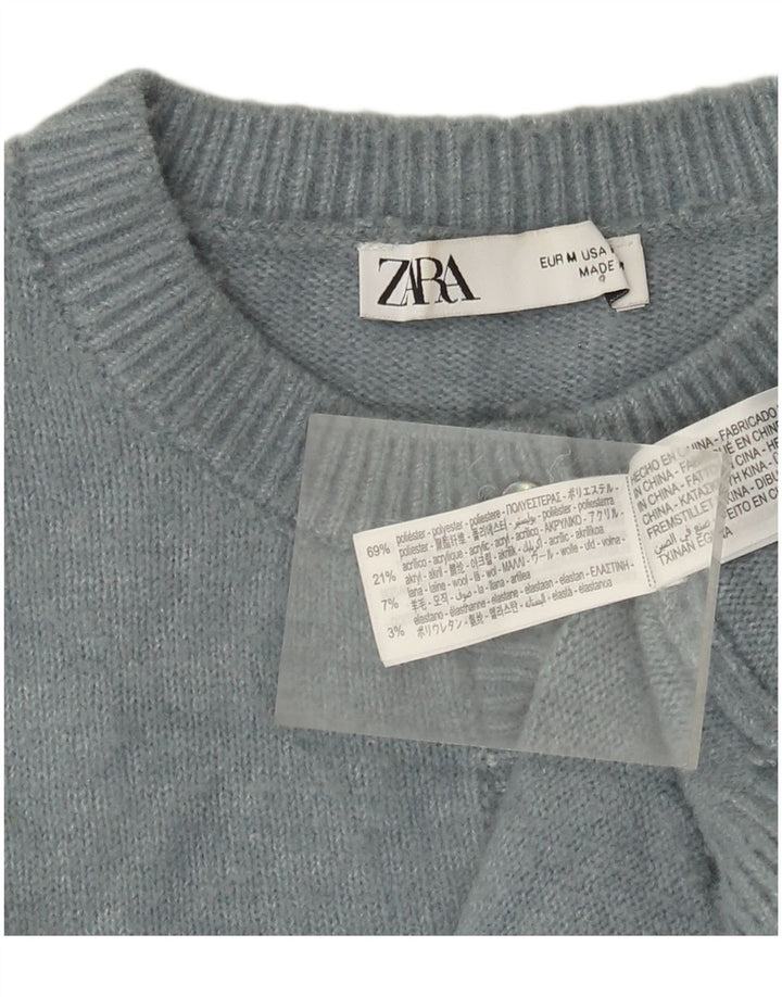 Zara Womens Cardigan Sweater UK 14 Medium Blue Polyester