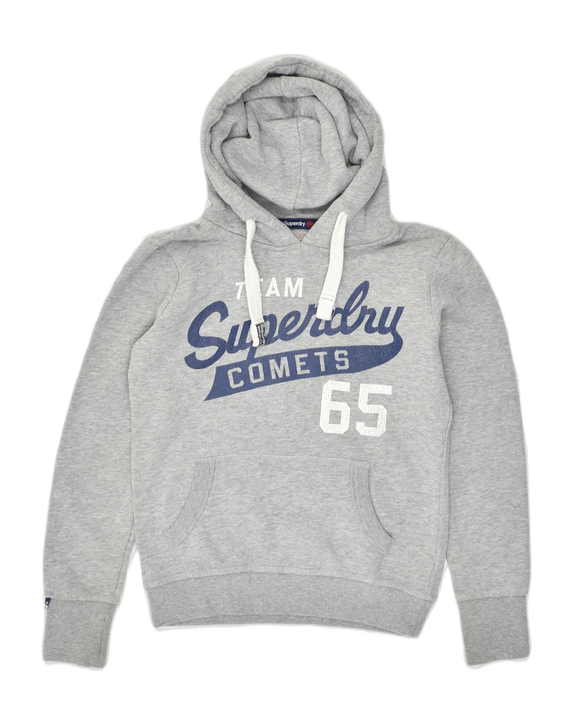 SUPERDRY Womens Graphic Hoodie Jumper UK 6 XS Grey Cotton | Vintage Superdry | Thrift | Second-Hand Superdry | Used Clothing | Messina Hembry 