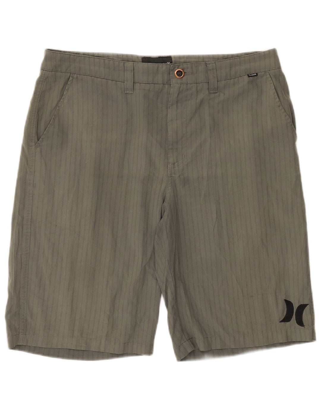 Hurley Mens Chino Shorts Large W34 Grey Striped Polyester