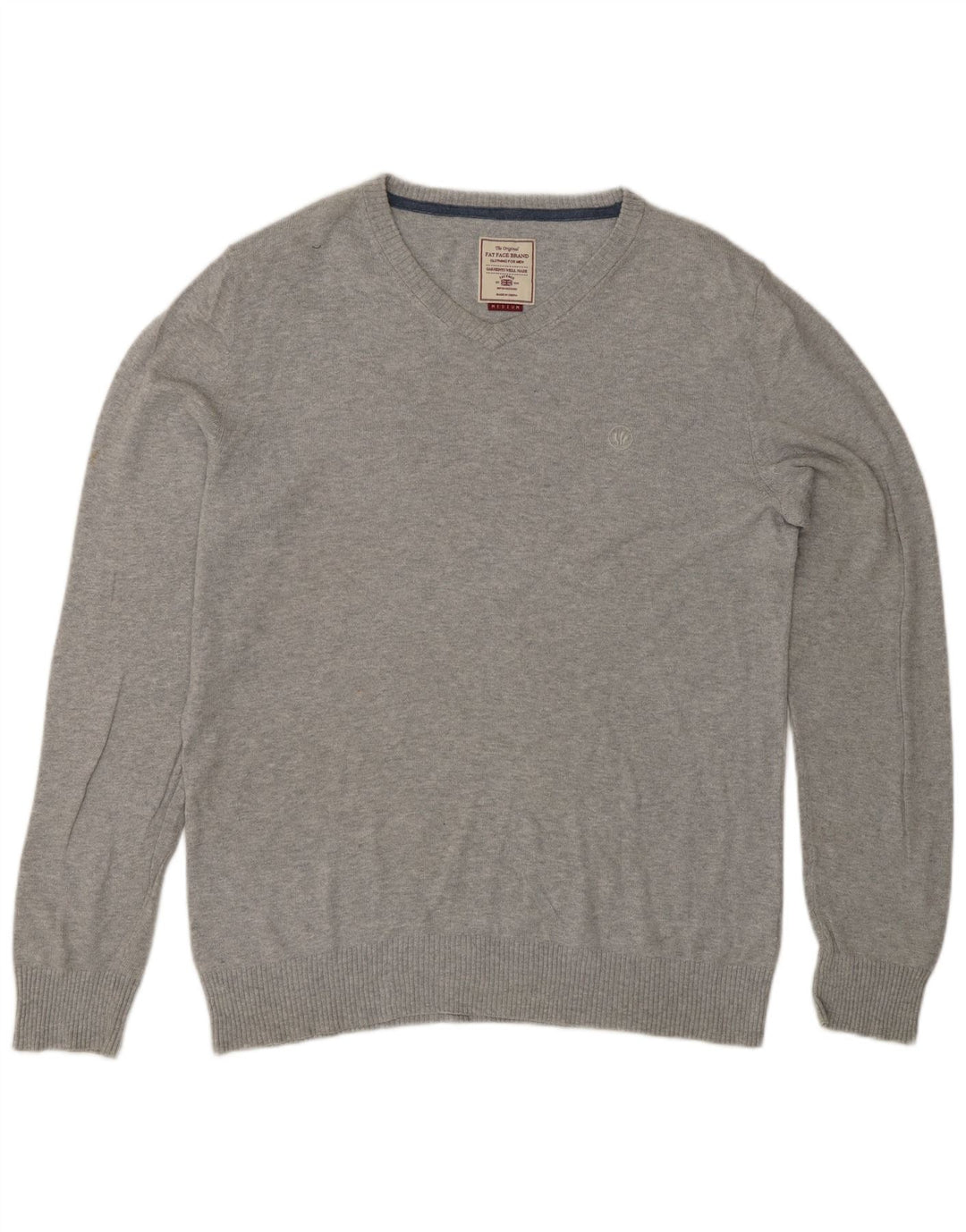 Fat Face Mens V-Neck Jumper Sweater Medium Grey Cotton