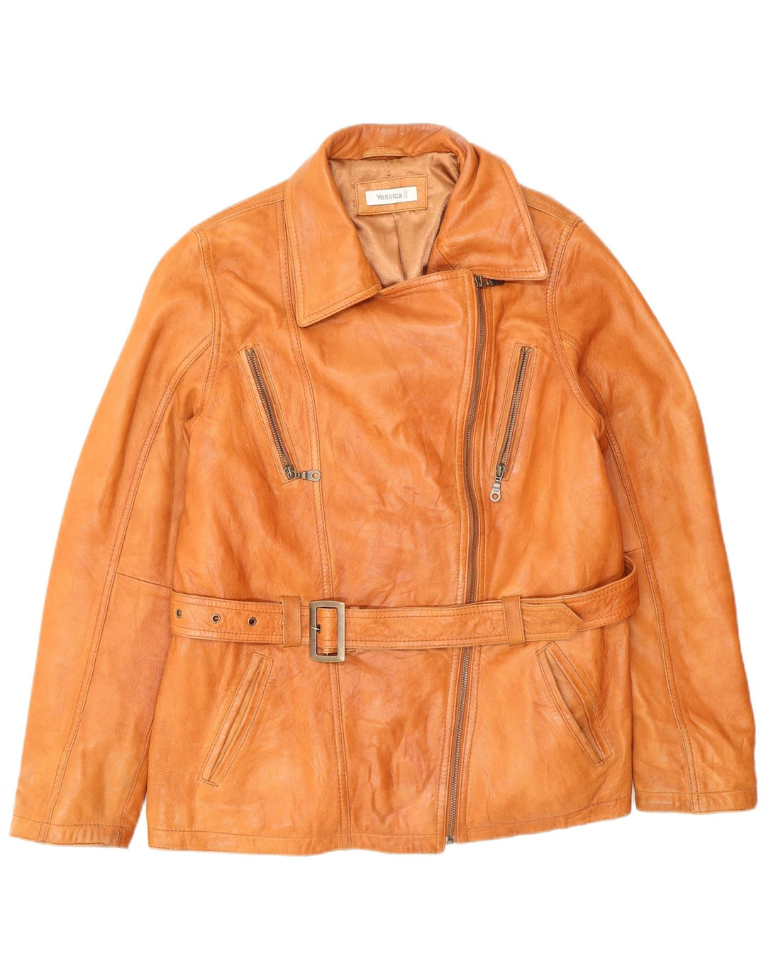 Yessica Womens Leather Jacket UK 20 2XL Brown Leather