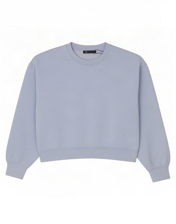 Zara Womens Crop Oversized Sweatshirt Jumper UK 10 Small Blue Polyester