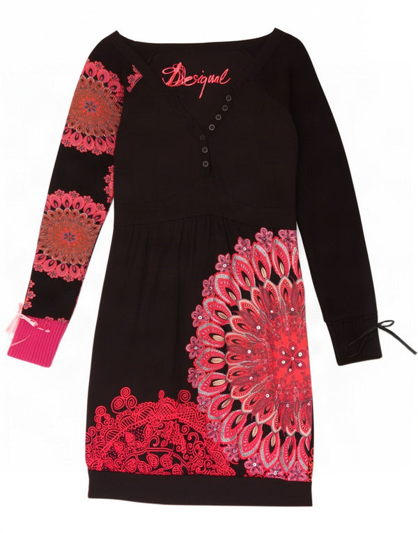 Desigual Womens Graphic Long Sleeve Sheath Dress UK 8 Small Black Floral
