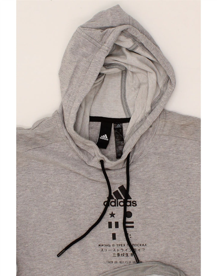 ADIDAS Womens Hoodie Jumper UK 14 Medium Grey Cotton Vintage Adidas and Second-Hand Adidas from Messina Hembry 