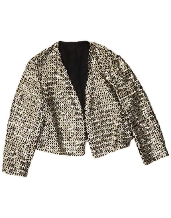 Jean Claire Womens 3/4 Sleeve Sequin Blazer Jacket IT 42 Medium Silver