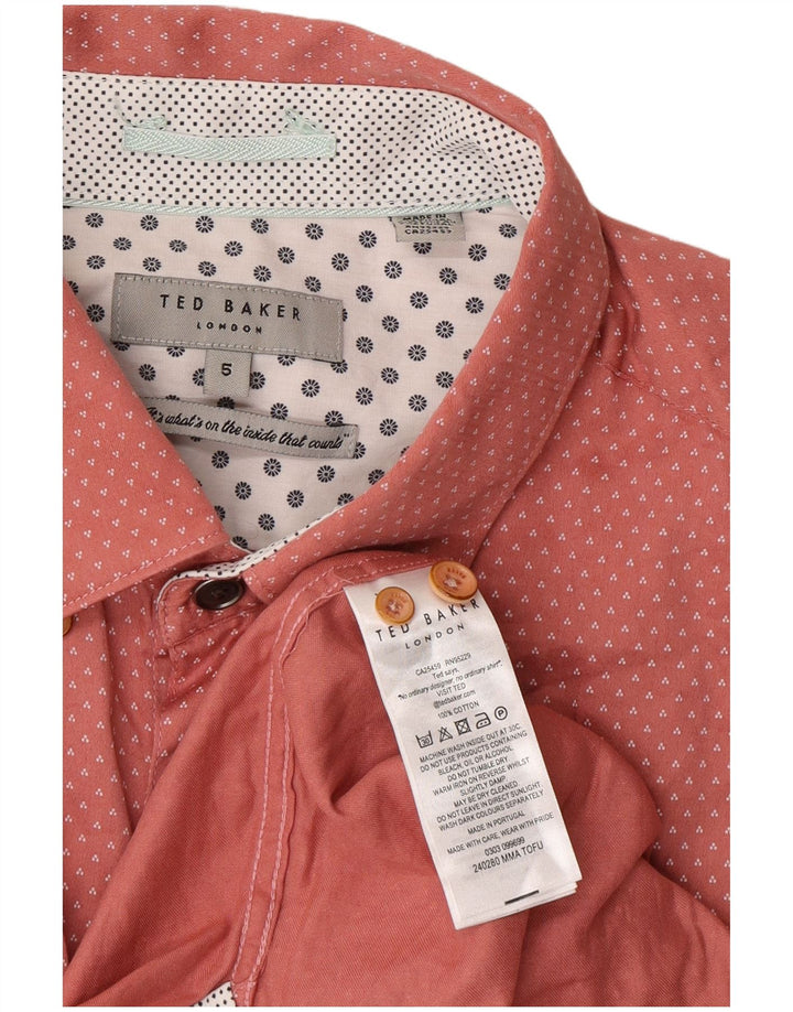 Ted Baker Mens Short Sleeve Shirt Size 5 XL Pink Spotted Cotton