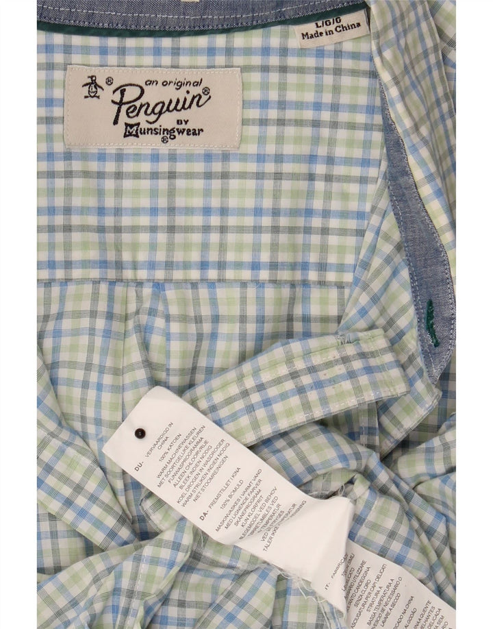 PENGUIN Mens Shirt Large Green Check Cotton Vintage Penguin and Second-Hand Penguin from Messina Hembry 