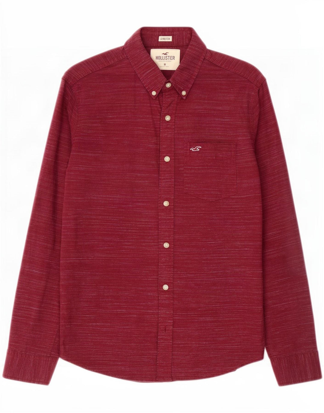 Hollister Mens Stretch Shirt Medium Burgundy Flecked Cotton