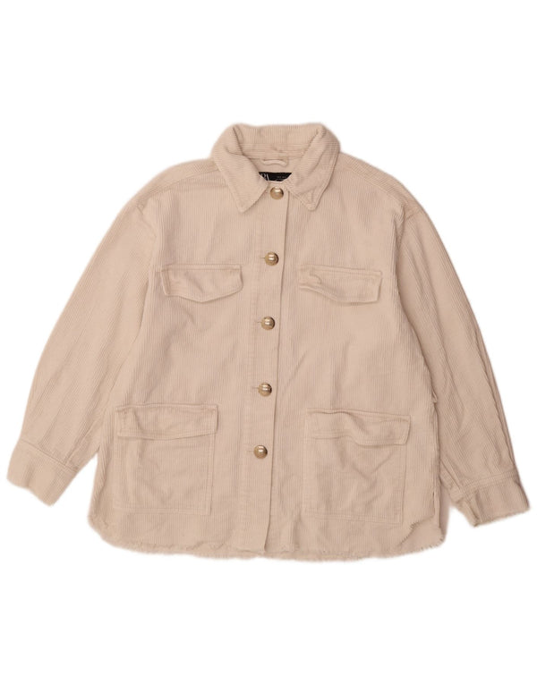 Zara Womens Oversized Corduroy Jacket UK 10 Small Off White Cotton