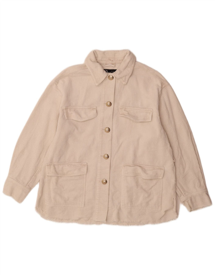 Zara Womens Oversized Corduroy Jacket UK 10 Small Off White Cotton