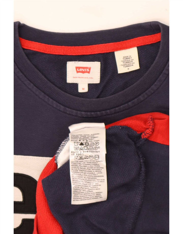 Levi's Mens Graphic Sweatshirt Jumper Medium Navy Blue Colourblock Cotton