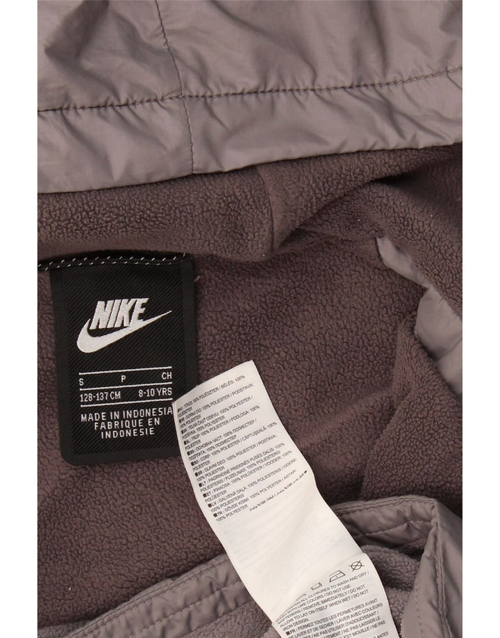 NIKE Boys Hooded Windbreaker Jacket 8-9 Years Small  Grey Polyester