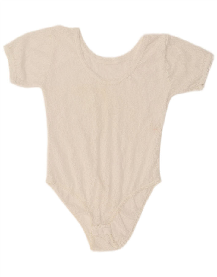 VINTAGE Womens Bodysuit UK 12 Medium White Floral