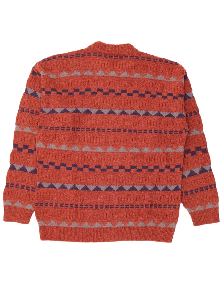 Peter Mass Mens Crew Neck Jumper Sweater IT 52 Large Orange Geometric Wool