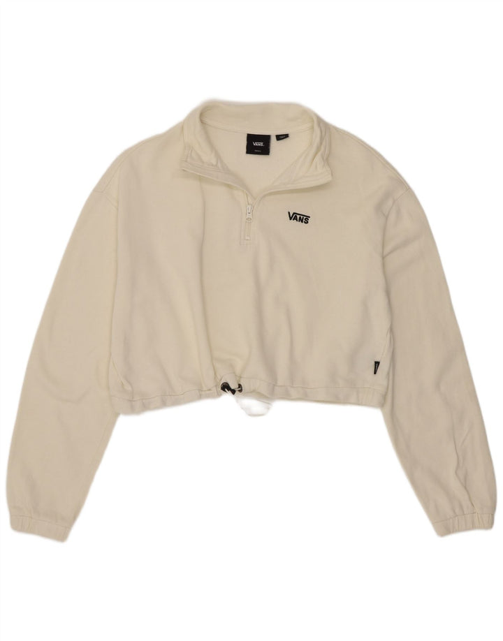 Vans Womens Oversized Crop Zip Neck Sweatshirt Jumper UK 10 Small Off White