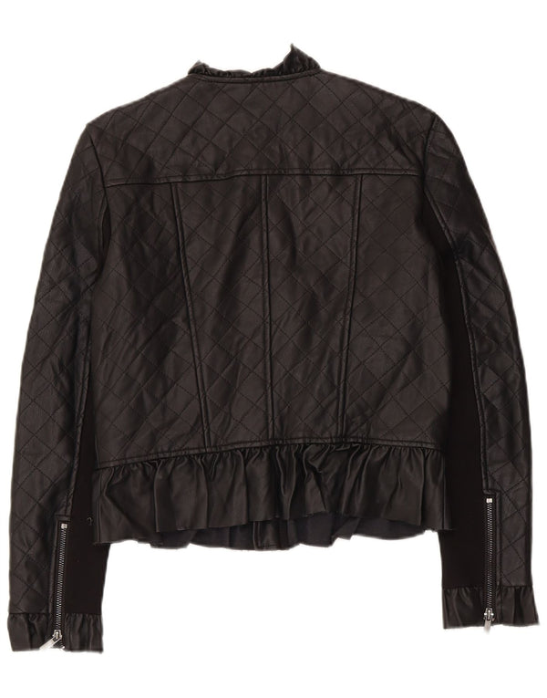 French Connection Womens Faux Leather Quilted Jacket UK 10 Small Black