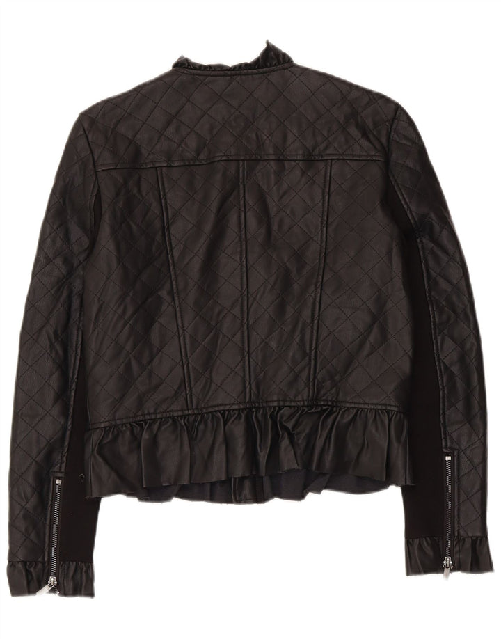 French Connection Womens Faux Leather Quilted Jacket UK 10 Small Black