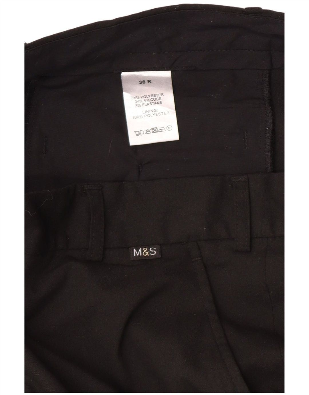 Marks & Spencer Mens Straight Chino Trousers W36 L30 Black Polyester