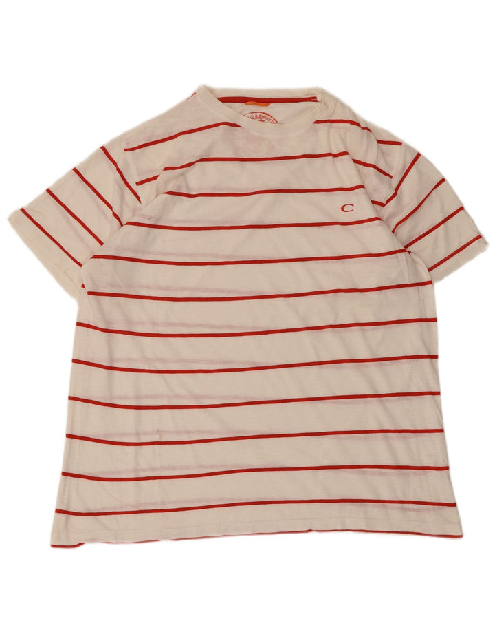 CARRERA Mens T-Shirt Top Large White Striped Cotton