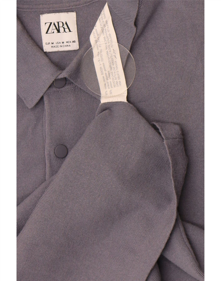 Zara Mens Short Sleeve Polo Neck Jumper Sweater Medium Grey Viscose