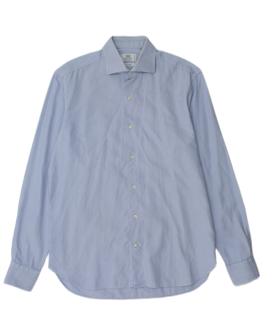 Boggi Mens Custom Fit Shirt Size 40 15 1/2 Medium Blue Houndstooth Cotton