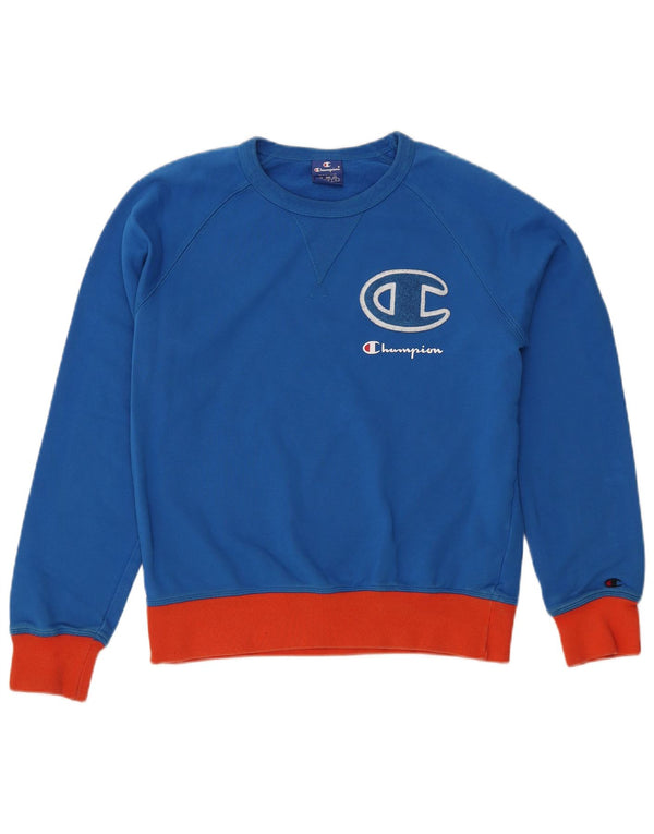 CHAMPION Womens Graphic Sweatshirt Jumper UK 14 Medium Blue Colourblock